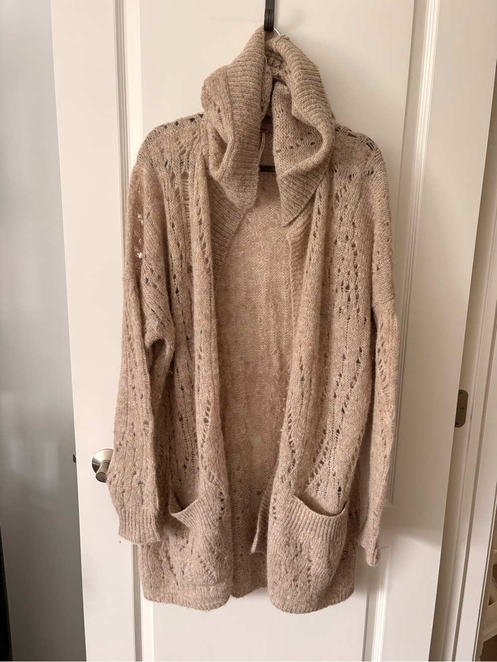 Free People Open-Front Knit Cardigan in Taupe